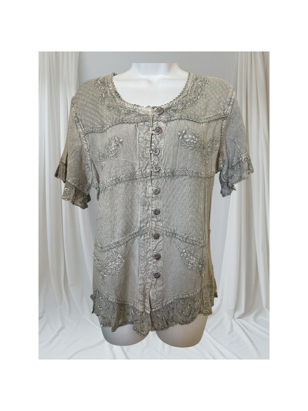 Cline Viscose Sage Green Button Down Blouse - Size L